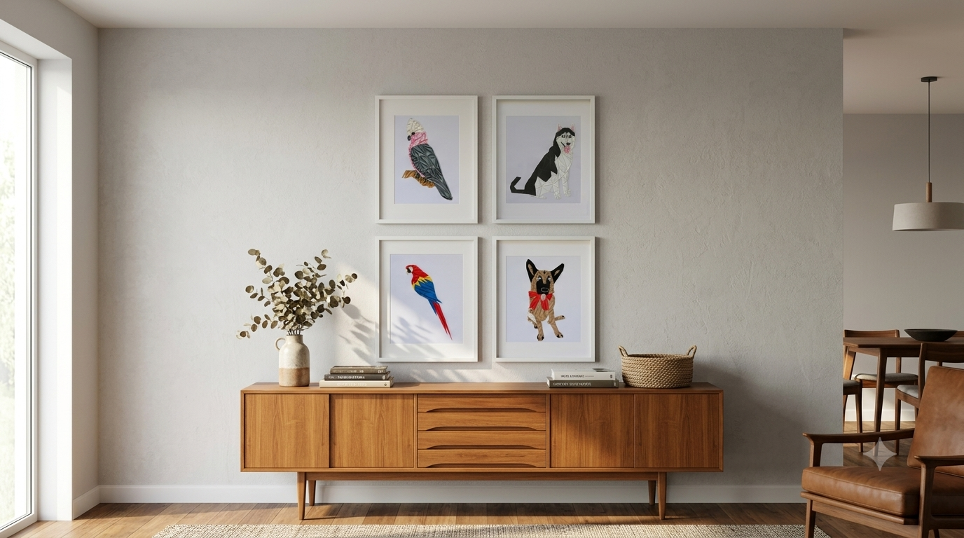 Beautifully arranged art pieces in a modern living room